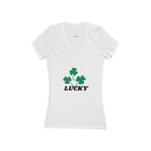 Saint Patricks Day, Lucky, Women’s Jersey Short Sleeve Deep V-Neck Tee