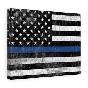 Blue Line American Flag Police Canvas Gallery Wraps