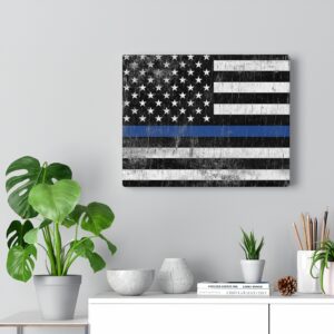 Blue Line American Flag Police Canvas Gallery Wraps