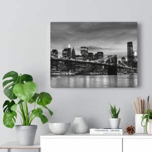 Brooklyn Bridge and Manhattan Skyline At Night, New York City Canvas Gallery Wraps