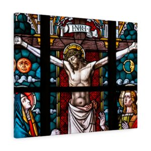 Jesus Christ on Cross Stained Glass Print Crucified Religious Catholic Christian Canvas Gallery Wraps