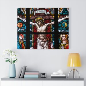 Jesus Christ on Cross Stained Glass Print Crucified Religious Catholic Christian Canvas Gallery Wraps