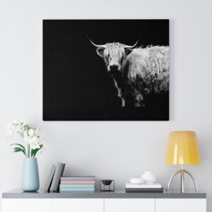 Black and White Male Cow Highland Farmhouse Canvas Gallery Wraps