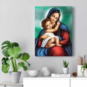 Blessed Mother and Infant Jesus Virgin Mary Baby Jesus Roman Catholic Christian Religious Canvas Gallery Wraps