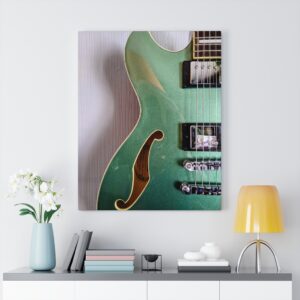 Green Electric Guitar with Strings Canvas Gallery Wraps