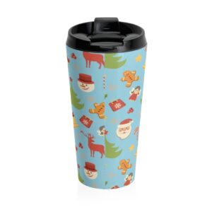 Cute Christmas Themed Tumbler – Stainless Steel Travel Mug – Santa Reindeer Candy Cane Christmas Tree