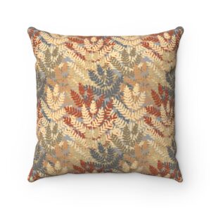 Fall Leaves Pattern – Blue, Grey, Beige, Brown, Autumn – Spun Polyester Square Pillow