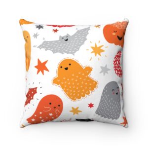 Cute Halloween Pattern Pillow – Ghosts, Bats, Pumpkins, Spun Polyester Square Pillow