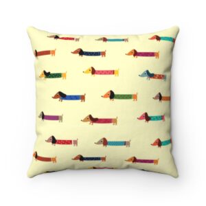 Colorful Mini Dachshund Pillow – Weiner – Mini Hotdog – Doxie – Decor – Throw Pillow – Spun Polyester Square Pillow