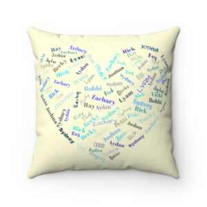 Cream Pillow with Names in Heart Shape in Blue – Spun Polyester Square Pillow