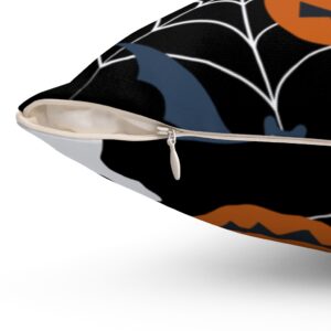 Halloween Jack-O-Lantern – Ghosts – Bats – Spiderwebs – Boo – Spun Polyester Square Pillow