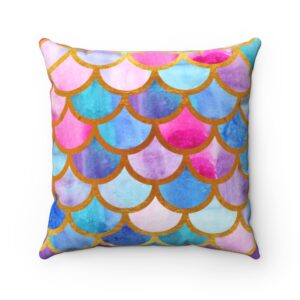 Rainbow colorful bright tye dye mermaid throw pillow room decor Spun Polyester Square Pillow