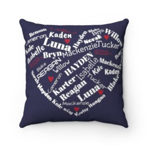 Custom Navy Blue Names in Heart Pillow – Spun Polyester Square Pillow