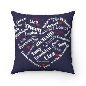 Navy Blue Names in Heart Pillow – Spun Polyester Square Pillow