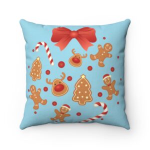 Gingerbread Candy Cane Christmas Holiday Festive Pillow Spun Polyester Square Pillow