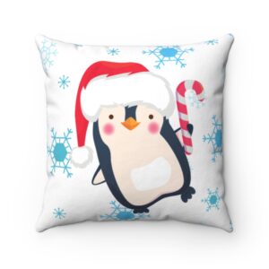 Christmas Penguin Holiday Pillow – Decorative Pillow – Festive – Kids -Spun Polyester Square Pillow