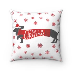 Mini Dachshund Merry Christmas Pillow – Holiday Decor – Spun Polyester Square Pillow