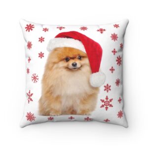 Pomeranian Santa Christmas Holiday – Cute Pom Gift – Loves Pomeranians -Spun Polyester Square Pillow