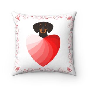 Dachshund Valentine’s Day Pillow – Doxie – Weiner Dog – Hot Dog – Spun Polyester Square Pillow