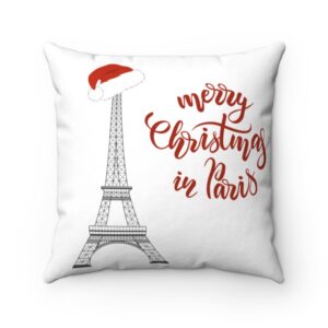 Merry Christmas In Paris – Eiffel Tower – Spun Polyester Square Pillow