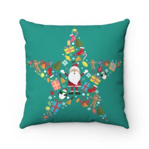 Christmas Santa Claus Star Shape Pillow – Fun Pillow – Cute – Blue, Teal – Spun Polyester Square Pillow