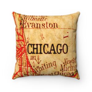 Chicago, Illinois on an old torn map from 1949, isolated. Part of the old map series. Spun Polyester Square Pillow