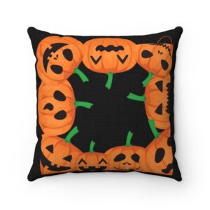 Jack-O-Lantern Pattern Pillow – Pumpkin Pillow – Halloween Pillow- Spun Polyester Square Pillow