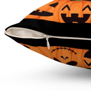 Jack-O-Lantern Pattern Pillow – Pumpkin Pillow – Halloween Pillow- Spun Polyester Square Pillow