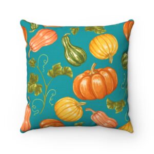 Blue Fall Harvest Autumn Thanksgiving Spun Polyester Square Pillow