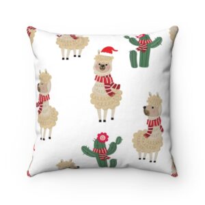 Llama and Cactuses Christmas Themed Holiday Santa Spun Polyester Square Pillow