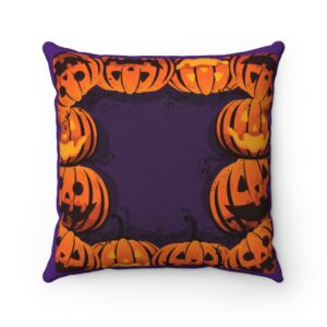 Orange and Purple Jack-o-Lantern Halloween Pillow – Spun Polyester Square Pillow