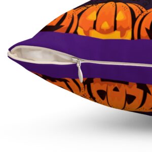 Orange and Purple Jack-o-Lantern Halloween Pillow – Spun Polyester Square Pillow