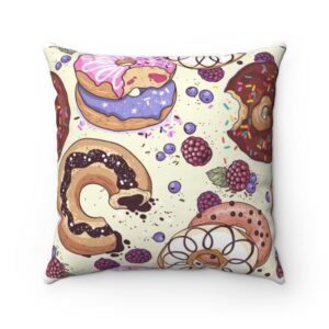 Cute Donut Themed Pillow – Loves Donuts – Spun Polyester Square Pillow