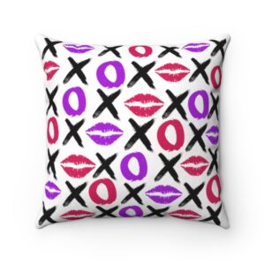 XOXO Red and Purple Lips Valentines Day Spun Polyester Square Pillow