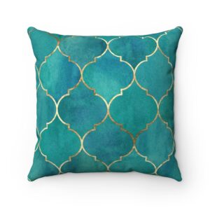 Turquoise Gold Teal Moroccan Pillow Case – Vintage – Geometric – Trendy – Faux Suede Square Pillow Case