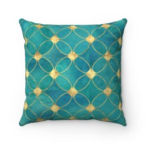 Teal Blue Gold Overlapping Circles Abstract Geometric Modern Contemporary Faux Suede Square Pillow Case