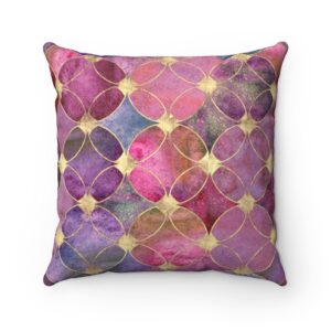 Pink Purple Gold Overlapping Circles Abstract Modern Contemporary Faux Suede Square Pillow Case