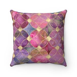 Pink Purple Gold Overlapping Circles Abstract Modern Contemporary Faux Suede Square Pillow Case