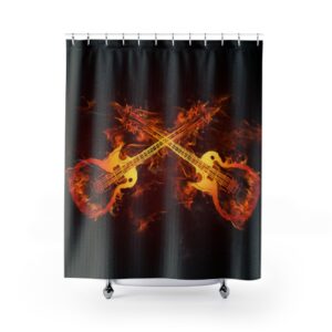 Electric Guitars in Flames – Guitar Gift – Black and Red – Shower Curtains