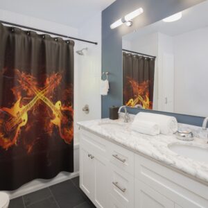 Electric Guitars in Flames – Guitar Gift – Black and Red – Shower Curtains