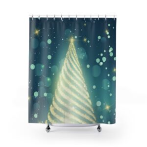 Christmas Background with Gold Sparkle Tree – Lit Christmas Tree – Shower Curtains