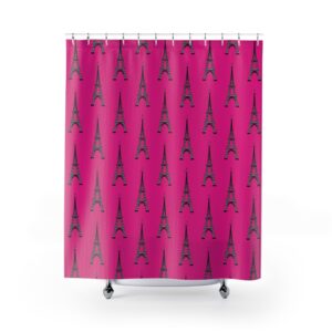 Hot Pink Fuschia Eiffel Tower Paris Themed Shower Curtains