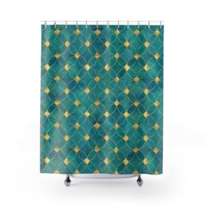 Bohemian Moroccan Arabic Turquoise Teal Blue Geometric Bathroom Shower Curtains