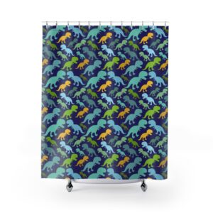 Blue Green Yellow Dinosaur Shower Curtain – Dinosaur Themed Bathroom – Shower Curtains