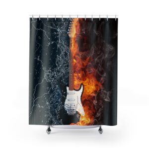 Guitar in Flames – Guitar Gift – Bathroom  – Shower Curtains