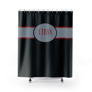 Black, Grey Gray and Red Name – Personalized – Shower Curtain – For Him