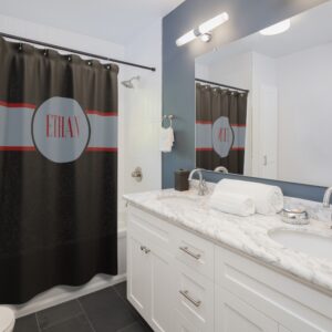 Black, Grey Gray and Red Name – Personalized – Shower Curtain – For Him