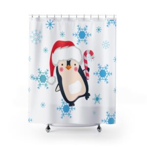 Penguin Santa Christmas Holiday Shower Curtain