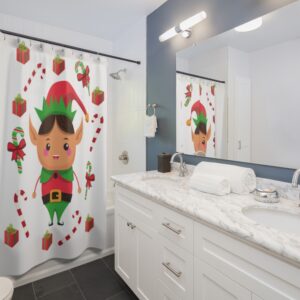 Cute Elf Christmas Shower Curtain – Holiday Shower Curtain