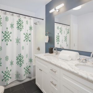 Green Snowflake Christmas Holiday Themed Shower Curtains